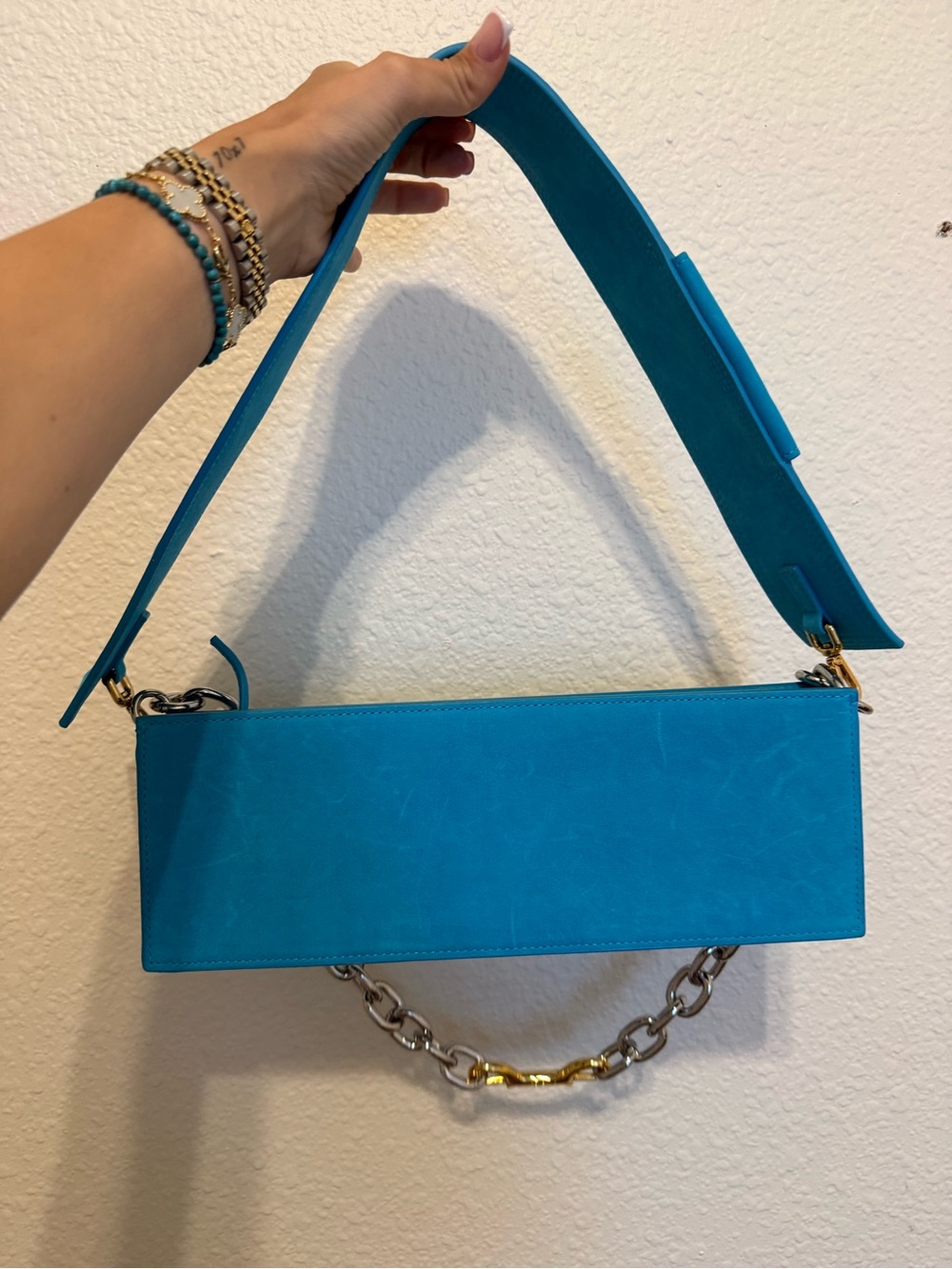 Jacquemus Turquoise Suede Shoulder Bag with Chain - Picture 2 of 2